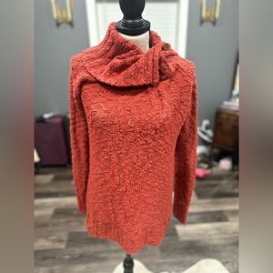 Anthropologie MOTH Cable Knit Sweater XS Rust Orange Cowl Neck Boho Button
